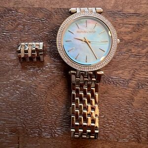 Michael Kors Gold-Tone Crystal Bezel Watch with Mother-of-Pearl Dial